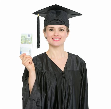 simsearch:6109-06003585,k - Smiling female graduation student showing pack of euros. HQ photo. Not oversharpened. Not oversaturated Foto de stock - Royalty-Free Super Valor e Assinatura, Número: 400-06086310