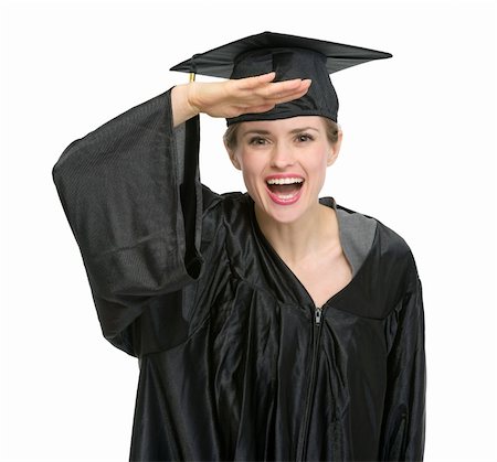 simsearch:6109-06003585,k - Graduation woman with hand near forehead looking into camera. HQ photo. Not oversharpened. Not oversaturated Foto de stock - Royalty-Free Super Valor e Assinatura, Número: 400-06086313