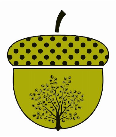 vector oak tree in acorn on white background, Adobe Illustrator 8 format Foto de stock - Super Valor sin royalties y Suscripción, Código: 400-06086598