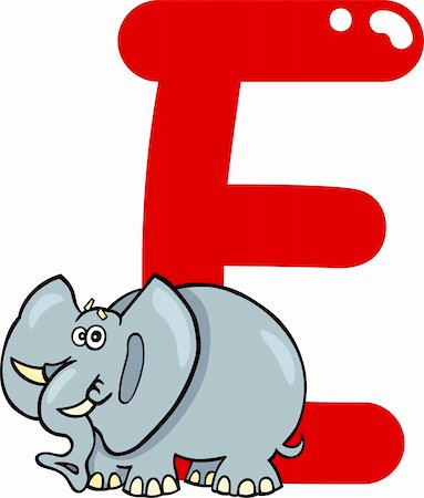 cartoon illustration of E letter for elephant Stock Photo - Budget Royalty-Free & Subscription, Code: 400-06086623