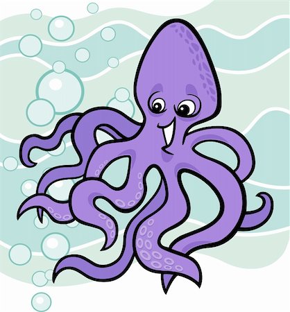 cartoon illustration of octopus in the water Stock Photo - Budget Royalty-Free & Subscription, Code: 400-06086655