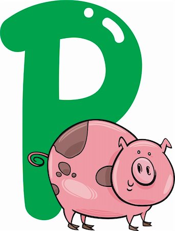 simsearch:400-06086668,k - cartoon illustration of P letter for pig Photographie de stock - Aubaine LD & Abonnement, Code: 400-06086665