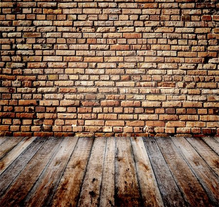 Old room with brick wall and wooden floor Stock Photo - Budget Royalty-Free & Subscription, Code: 400-06086776