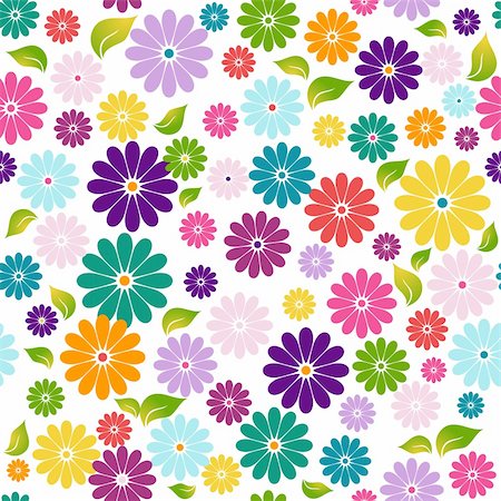 Seamless floral colorful pattern with flowers and green-yellow leaves (vector) Stock Photo - Budget Royalty-Free & Subscription, Code: 400-06086895