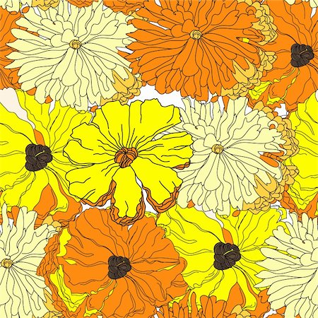 Seamless wallpaper with yellow flowers Stock Photo - Budget Royalty-Free & Subscription, Code: 400-06087135