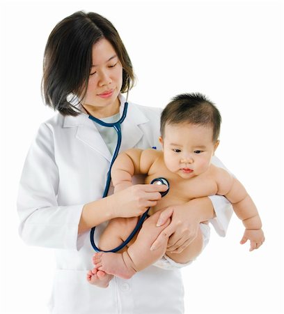 doctor examining boy baby - Children's doctor exams infant with stethoscope Foto de stock - Super Valor sin royalties y Suscripción, Código: 400-06087218