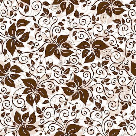 simsearch:400-04279579,k - Seamless white and brown floral pattern with curls and leaves (vector) Stock Photo - Budget Royalty-Free & Subscription, Code: 400-06087313