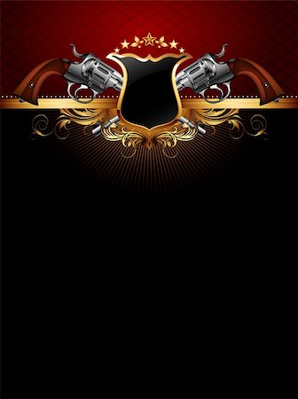 ornate golden frame with guns, this illustration may be useful as designer work Stock Photo - Budget Royalty-Free & Subscription, Code: 400-06087556