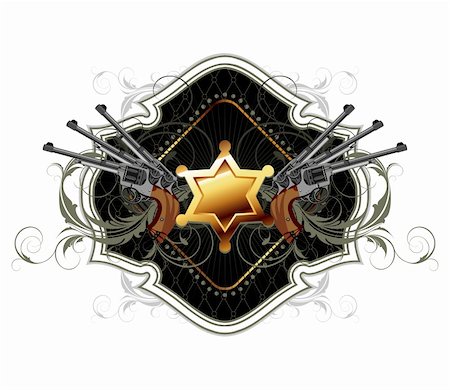 sheriff star with guns ornate frame, this illustration may be useful as designer work Stock Photo - Budget Royalty-Free & Subscription, Code: 400-06087568
