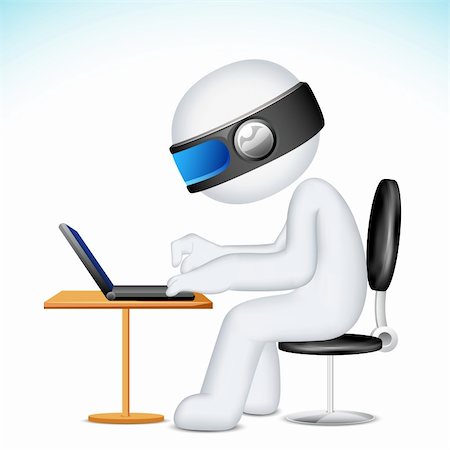 illustration of 3d man in vector fully scalable working laptop Stock Photo - Budget Royalty-Free & Subscription, Code: 400-06087703