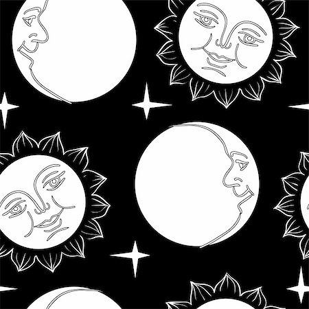 simsearch:400-06087743,k - Seamless wallpaper the Moon and Sun with faces  vector background Foto de stock - Super Valor sin royalties y Suscripción, Código: 400-06087744