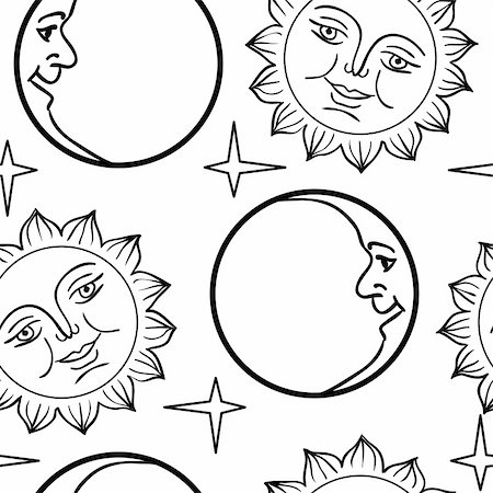 simsearch:400-06087743,k - Seamless wallpaper the Moon and Sun with faces  vector background Foto de stock - Super Valor sin royalties y Suscripción, Código: 400-06087743