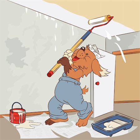 Amusing cartoon the dog paints a ceiling. Stock Photo - Budget Royalty-Free & Subscription, Code: 400-06087786