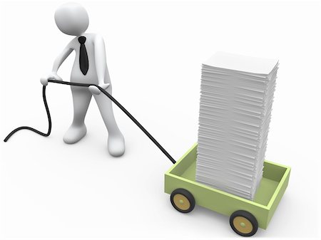 3d person pulling a wagon full of paperwork. Photographie de stock - Aubaine LD & Abonnement, Code: 400-06087836