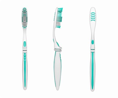 Front, side and back view of toothbrush isolated on white Stock Photo - Budget Royalty-Free & Subscription, Code: 400-06087950