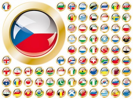 simsearch:400-04738956,k - Shiny button flags with golden frame collection -  vector illustration. Isolated abstract object against white background. Photographie de stock - Aubaine LD & Abonnement, Code: 400-06088091