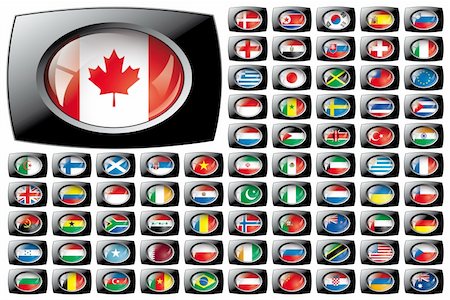 simsearch:400-04738956,k - Shiny button flags with black frame collection -  vector illustration. Isolated abstract object against white background. Photographie de stock - Aubaine LD & Abonnement, Code: 400-06088092