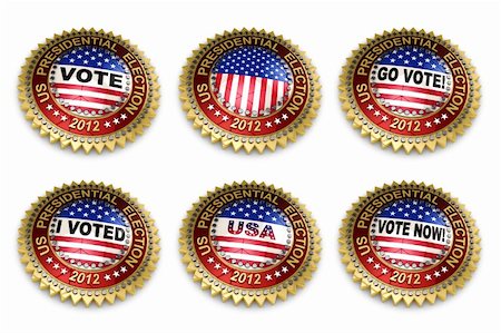 democrat - Set of six 2012 US presidential election buttons over white background including clipping paths Stock Photo - Budget Royalty-Free & Subscription, Code: 400-06088112