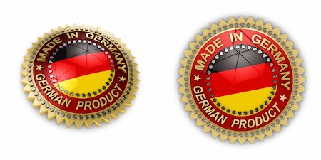Two shiny seals with Made in Germany text on them over white background Stock Photo - Budget Royalty-Free & Subscription, Code: 400-06088113