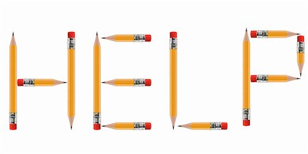 short Pencils isolated on white background arranged to spell Help. Stock Photo - Budget Royalty-Free & Subscription, Code: 400-06088155