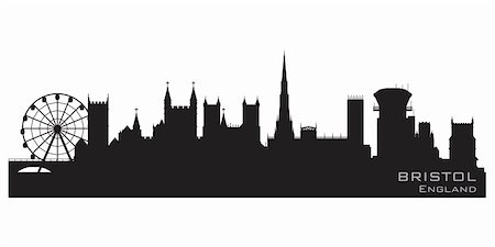 simsearch:400-08161432,k - Bristol, England skyline. Detailed vector silhouette Stock Photo - Budget Royalty-Free & Subscription, Code: 400-06088193