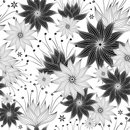 Seamless white and black floral pattern with vintage flowers (vector) Stock Photo - Budget Royalty-Free & Subscription, Code: 400-06088211