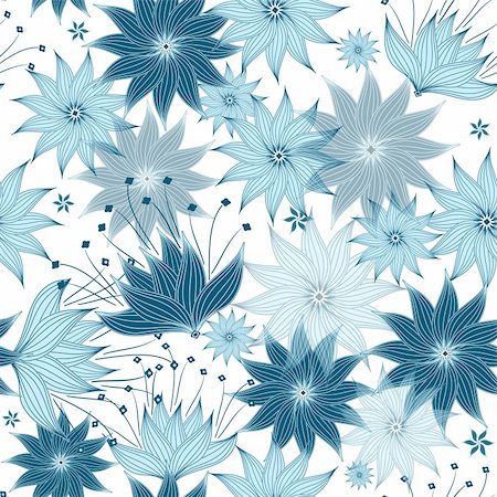 Seamless white-blue floral pattern with translucent flowers (vector EPS 10) Stock Photo - Budget Royalty-Free & Subscription, Code: 400-06088305