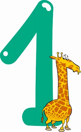 preliminary - cartoon illustration with number one and giraffe Stock Photo - Budget Royalty-Free & Subscription, Code: 400-06088407