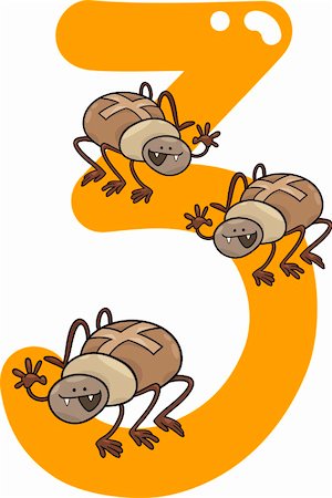 cartoon illustration with number three and spiders Foto de stock - Super Valor sin royalties y Suscripción, Código: 400-06088419