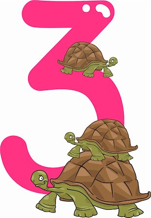 preliminary - cartoon illustration with number three and turtles Stock Photo - Budget Royalty-Free & Subscription, Code: 400-06088425
