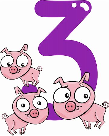 cartoon illustration with number three and pigs Stock Photo - Budget Royalty-Free & Subscription, Code: 400-06088423