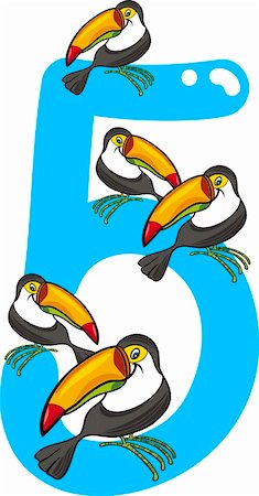 five animals - cartoon illustration with number five and toucans Foto de stock - Super Valor sin royalties y Suscripción, Código: 400-06088434