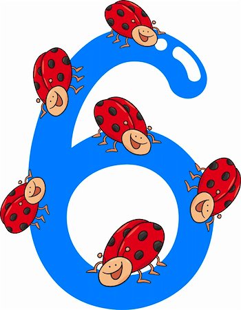 preliminary - cartoon illustration with number six and ladybugs Stock Photo - Budget Royalty-Free & Subscription, Code: 400-06088437
