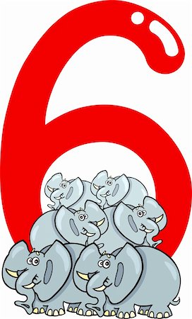 preliminary - cartoon illustration with number six and elephants Foto de stock - Super Valor sin royalties y Suscripción, Código: 400-06088439