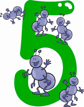 five animals - cartoon illustration with number five and ants Stock Photo - Budget Royalty-Free & Subscription, Code: 400-06088432