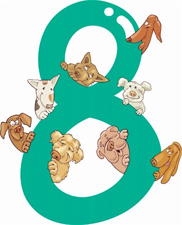 preliminary - cartoon illustration with number eight and dogs Stock Photo - Budget Royalty-Free & Subscription, Code: 400-06088448