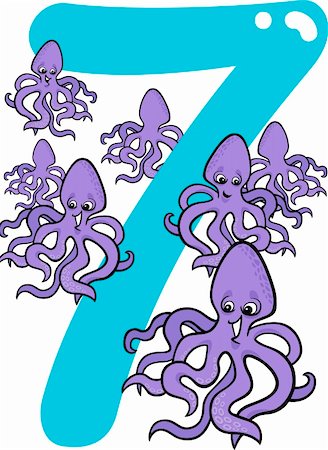 preliminary - cartoon illustration with number seven and octopuses Stock Photo - Budget Royalty-Free & Subscription, Code: 400-06088442