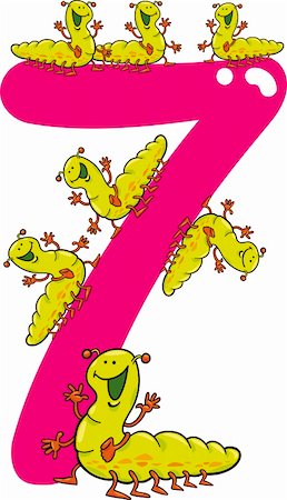 preliminary - cartoon illustration with number seven and caterpillars Stock Photo - Budget Royalty-Free & Subscription, Code: 400-06088443