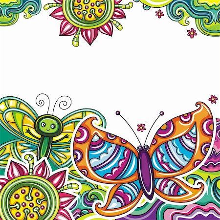 drawing butterfly on a flower - Abstract floral background with space for your text Stock Photo - Budget Royalty-Free & Subscription, Code: 400-06088597