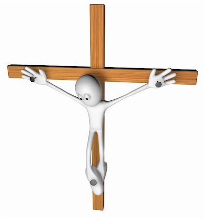 simsearch:400-08975570,k - white guy nailed on wooden cross - 3d illustration Stock Photo - Budget Royalty-Free & Subscription, Code: 400-06088635