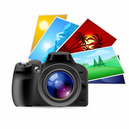 simsearch:400-06770309,k - Camera and photos. Illustration on white background Stockbilder - Microstock & Abonnement, Bildnummer: 400-06089175