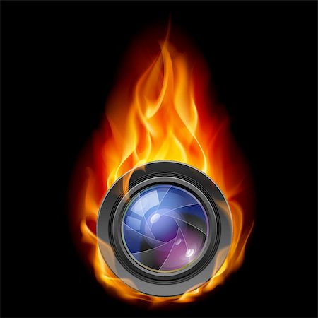 simsearch:400-06915716,k - Burning the camera lens. Illustration on black background Stock Photo - Budget Royalty-Free & Subscription, Code: 400-06089179