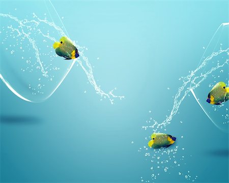 Two angelfish jumping out of  fishbowl to new one, one failed one win. Foto de stock - Super Valor sin royalties y Suscripción, Código: 400-06080254