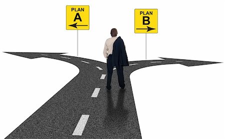 simsearch:400-07892835,k - Cross roads with plan A plan B road signs symbol representing business choices and challenges Stock Photo - Budget Royalty-Free & Subscription, Code: 400-06080325