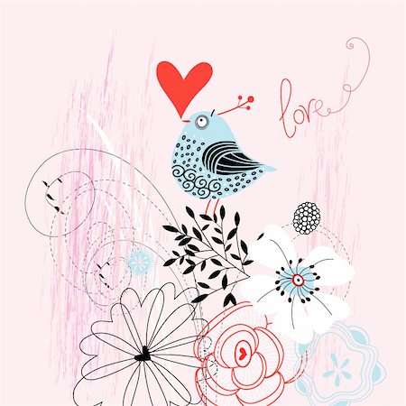 drawing designs for greeting card - Natural background with a graphic love bird in pink Stock Photo - Budget Royalty-Free & Subscription, Code: 400-06080565