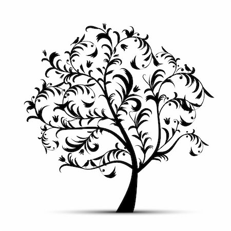 simsearch:400-04256433,k - Art tree beautiful, black silhouette Photographie de stock - Aubaine LD & Abonnement, Code: 400-06080615