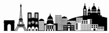 european city outline - Paris France City Skyline Panorama Black and White Silhouette Clip Art Illustration Stock Photo - Budget Royalty-Free & Subscription, Code: 400-06080663