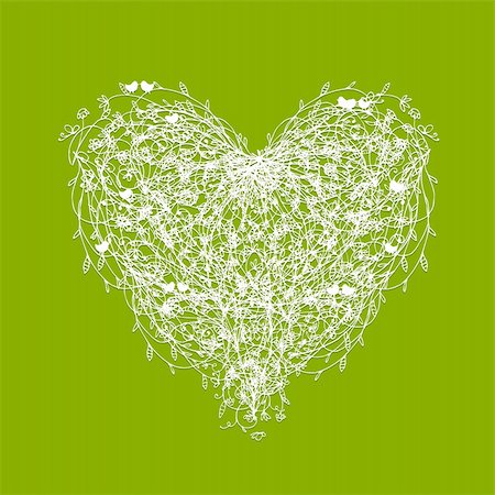 simsearch:400-04345175,k - White floral heart shape on green Photographie de stock - Aubaine LD & Abonnement, Code: 400-06080910