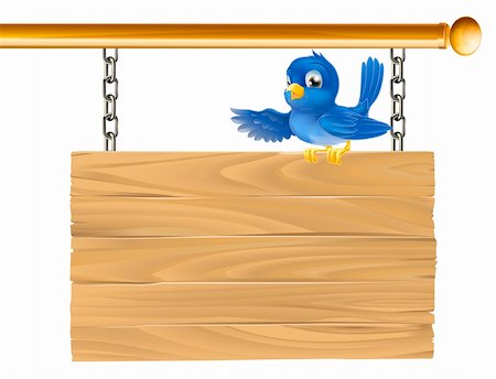 simsearch:400-06525993,k - Cute bluebird sitting on hanging sign showing what it says with his wing Foto de stock - Super Valor sin royalties y Suscripción, Código: 400-06080941