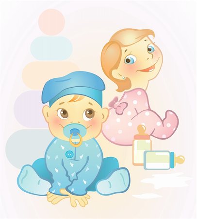 Vector illustration of two babies, girl and boy Stock Photo - Budget Royalty-Free & Subscription, Code: 400-06081036